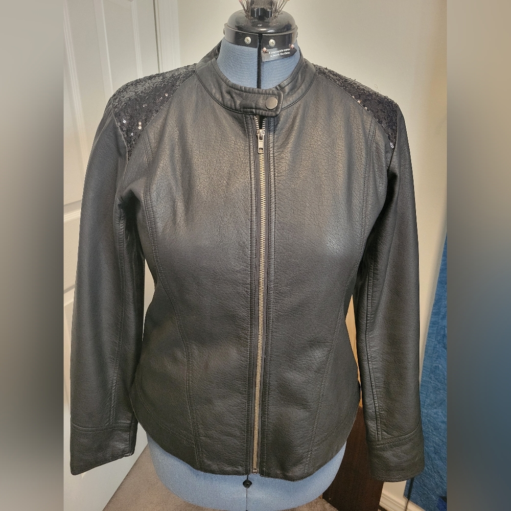 Maurices Black pleather sequin shoulder jacket